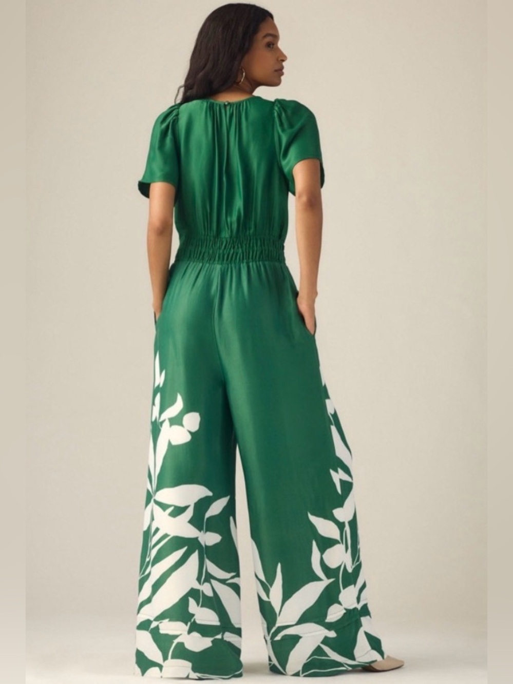 Anthropologie Somerset Green Wide-Leg Floral-Accent Jumpsuit - Picture 2 of 5